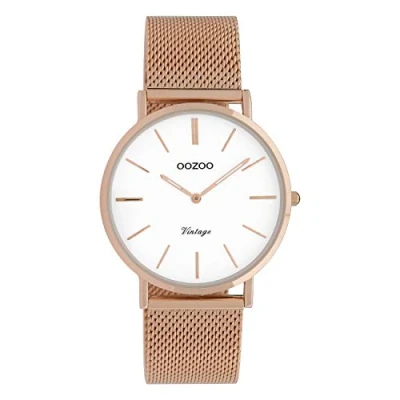 Afbeelding van OOZOO Timepieces rosé goudkleurige horloge met metalen mesh armband C9343
