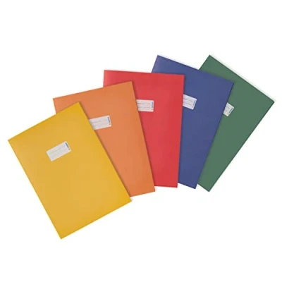 Afbeelding van HERMA 20229 Papieren boekomslag 5 delige set DIN A4 met tekstveld, van sterk gerecycled papier en rijke kleuren, beschermhoezen voor schoolschriften, geel, oranje, rood, blauw, groen