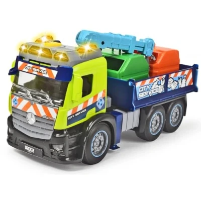 Afbeelding van Dickie Toys Action Truck 203745015 recyclingtruck met recyclingcontainer, kraan, geluid en waarschuwingslicht, laad ontlaadfunctie, verzameling kinderafval vanaf