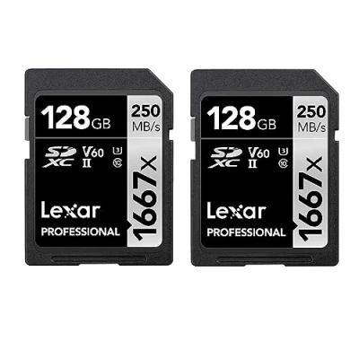 Afbeelding van Lexar Professional 1667 x SD kaart 128 GB, set van 2 kaarten, SDXC UHS II geheugenkaart, tot 250 MB/s lezen, klasse 10, U3, V60, voor professionele fotograaf, videograaf, (LSD1667128G B2NAA)