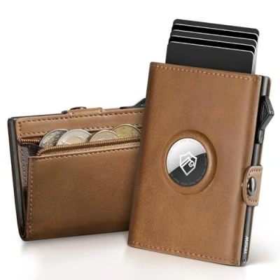 Afbeelding van YESIIW AirTag Leren herenportemonnee met RFID blokkering en creditcardhouder muntvak geldclip, Bruin, Minimalistisch