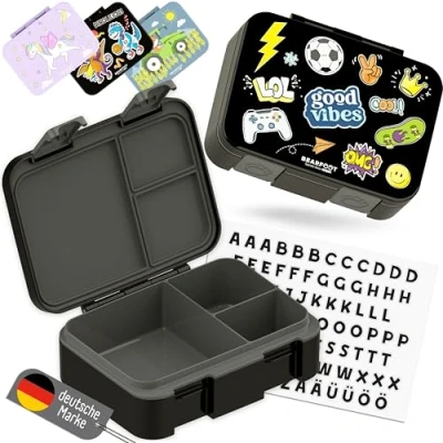 Afbeelding van BEARFOOT Bento Box Compact lunchbox voor kinderen, BPA vrij, school en kleuterschool, lekvrije meisjes jongens, praktisch, licht compact, zelfklevend,