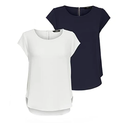 Afbeelding van ONLY Onlvic S/S Solid AOP Top Ptm T shirt voor dames, korte mouwen, Set van 2 (1 marineblauwe blazer/1 wolk dancer)