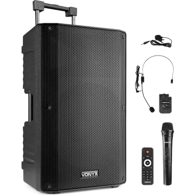 Afbeelding van Speaker met Bluetooth Vonyx VSA500BP 800 Watt Partybox 2 draadloze mics 1 heaset mic