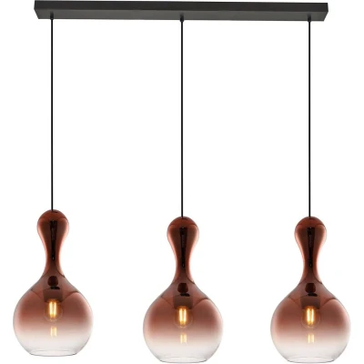 Afbeelding van Lucande hanglamp 3lichts Glas, metaal E27 koper, zwart