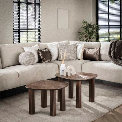 Afbeelding van Otto salontafel set van 2 driehoekig Maya teak bruin