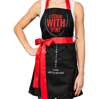 Afbeelding van diVinto Keukenschort voor dames met sluiting en zakken, barbecueschort, grappig cadeau vrouwen wijnliefhebbers