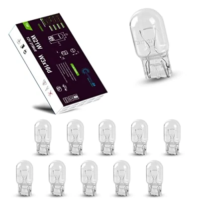 Afbeelding van LIGHTWORLD24 Set van 10 halogeenlampen W21W T20 12 V 21 W Extreem duurzaam 7440 W3X16D voor remlicht, achteruitrijlicht, richtingaanwijzers