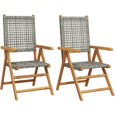 Afbeelding van Tuinstoelen 2 st massief acaciahout en poly rattan grijs
