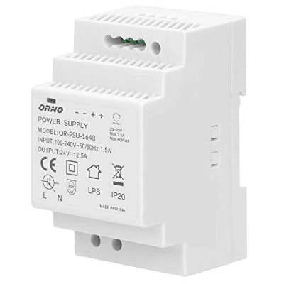 Afbeelding van ORNO PSU 1648 DIN rail voeding 24VDC, 2,5A, 60W (3 modules)