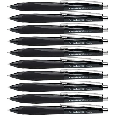 Afbeelding van balpen Schneider Haptify zwart omhulsel, zwartschrijvend doos met 10 stuks