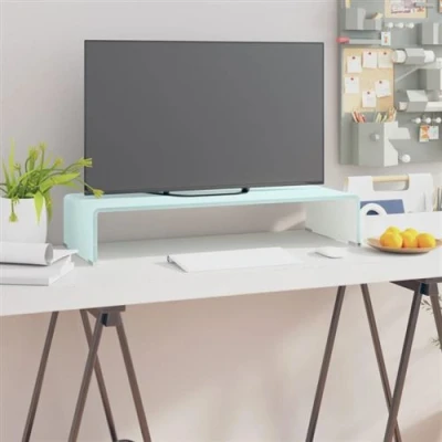 Afbeelding van Tv meubel/monitorverhoger wit 70x30x13 cm glas