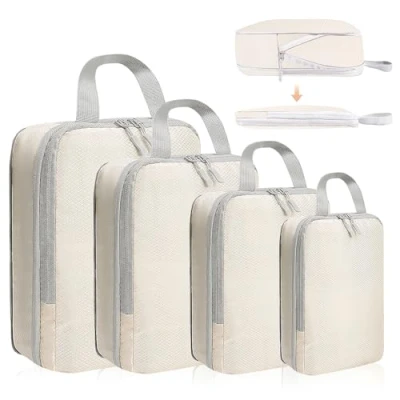 Afbeelding van Bagagetas, compressiezakken, compressie organizer, ultralicht, kofferopslag, kan aan al je reisbehoeften voldoen (beige, 4 stuks), beige, stuks, stuks