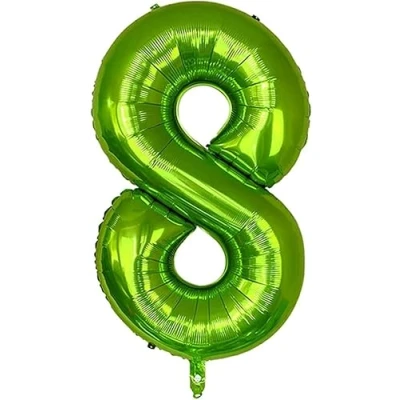 Afbeelding van ballon verjaardag 8 jaar groen 101 cm cijfer decoratie feestdecoratie vliegt dankzij het helium