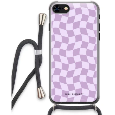 Afbeelding van Case Company® hoesje met Koord geschikt voor iPhone 7 Grid Paars Telefoonhoesje Zwart Extra Bescherming aan alle Kanten en Over de Schermrand