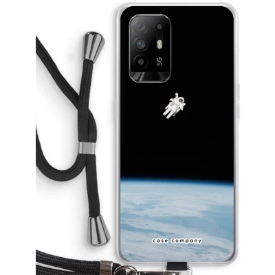 Afbeelding van Case Company® hoesje met Koord geschikt voor Oppo A94 5G Alone in Space Telefoonhoesje Zwart Bescherming aan alle Kanten en Over de Schermrand