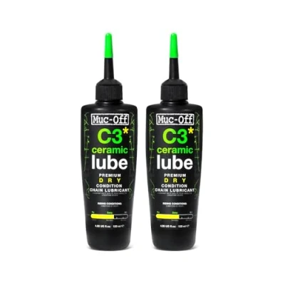 Afbeelding van Muc Off C3 Ceramic Dry Chain Lube 120 ml, 2 stuks Hoogwaardig keramisch kettingvet, smeermiddel voor fietsketting met UV tracerende kleurstof Geformuleerd droge en stoffige klimaten