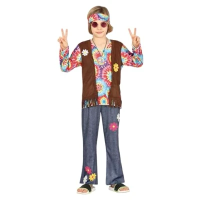 Afbeelding van Guirca Hippie Kostuum Power To The Flower Johny Jongen Blauw, Bruin, Multicolor 5 6 jaar Carnavalskleding Verkleedkleding