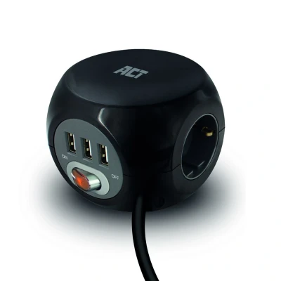Afbeelding van ACT Stopcontact Kubus 3 USB Zwart