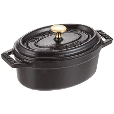 Afbeelding van STAUB Mini braadpan van geëmailleerd gietijzer met deksel, voor alle warmtebronnen, inclusief inductie, 1 persoon, ovaal, 11 cm, 0,25 l, kg, mat zwart