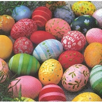 Afbeelding van 20x Servetten Pasen thema gekleurde eieren 33 x cm Paasontbijt tafeldecoratie servetjes