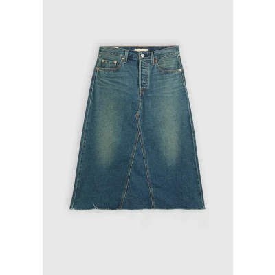 Afbeelding van Levi&#039;s dames Aline midi spijkerrok met steekzakken in de kleur Indigo, maat: W28