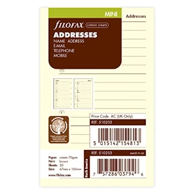 Afbeelding van Filofax vulling mini notitiepapier voor adressen crème