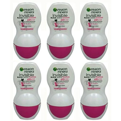 Afbeelding van Garnier Mineral Invisible Black,White &amp; Colors Roll on anti transpirant, 50 ml, 6 stuks