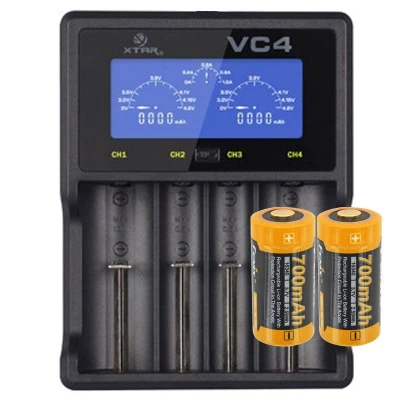 Afbeelding van CR123 Een Li ionbatterij met 3,7 volt, 760 mAh 2 stuks en snellader