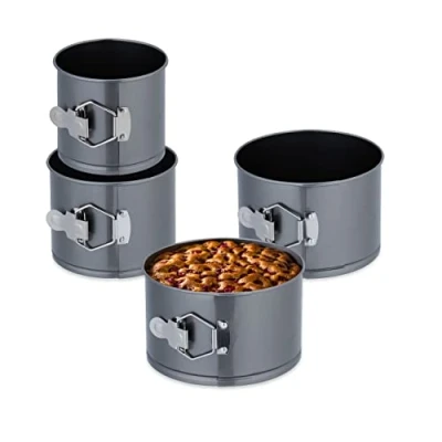 Afbeelding van Relaxdays Set van 4 springvormen rond koolstofstaal met antiaanbaklaag antraciet Ø 12, 14, 16, 18 cm