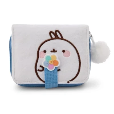 Afbeelding van MOLANG portemonnee met regenboogbloem, 12 x 9,5 cm, wit, voor meisjes, ritszakje tieners, cadeau