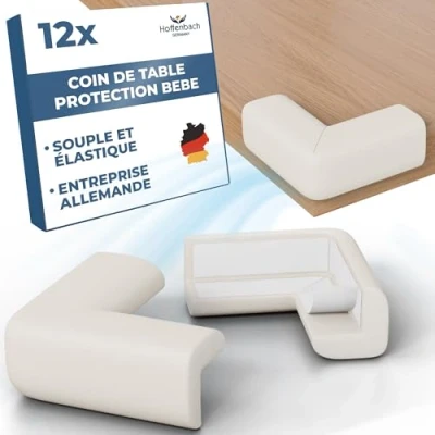 Afbeelding van Hoffenbach 12 x babybescherming, veiligheidskussen van zelfklevend schuim voor tafelhoeken, meubels, kantoor en planken, hoofdbescherming kinderen, wit