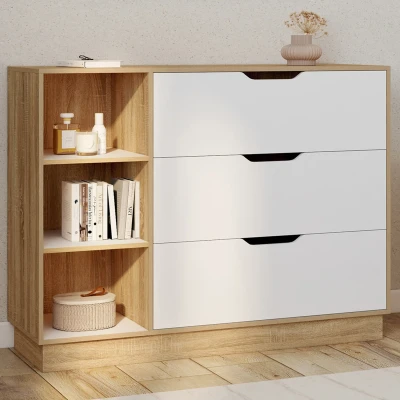 Image de Commode 3 tiroirs et niches OXANA hêtre blanc IDMarket