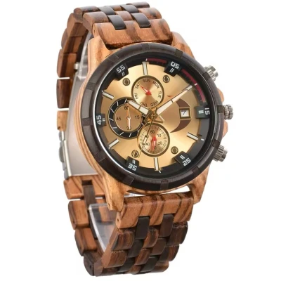 Afbeelding van Luxe Houten Herenhorloge Lichtbruin Goud Band
