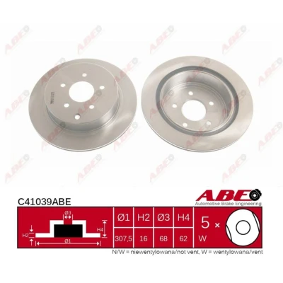 Afbeelding van ABE C41039ABE Remschijf Achteras 308 16,0 5 114,3 Geventileerd Gecoat INFINITI: Q50 Saloon, Q60 Coupe, NISSAN: Murano II
