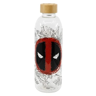 Afbeelding van Grote fles STOR Deadpool Glas met siliconen hoes Herbruikbaar 1030 ml