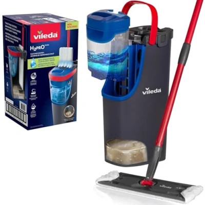 Afbeelding van Vileda H2PrO Flat Mop plat reinigingssysteem scheiding van schoon en vuil water ontworpen om te besparen bediening met één hand compact design microvezelreiniging