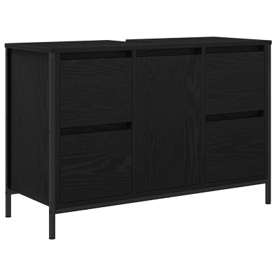Afbeelding van Wastafelkast met lades 90x34,5x60 cm zwart eikenkleurig