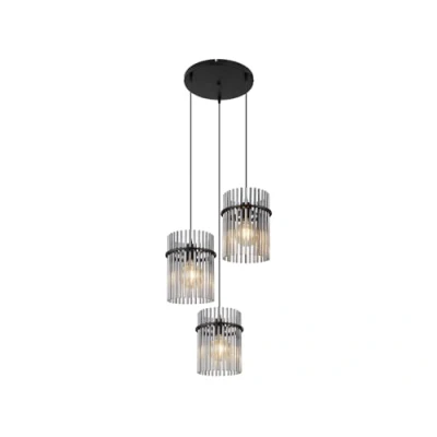 Afbeelding van Hanglamp Gorley, Ø 47 cm, rookgrijs, 3 lamps, glas