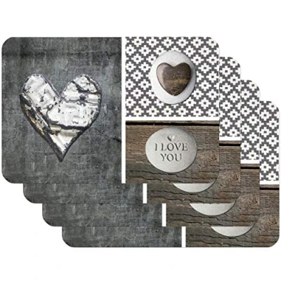Afbeelding van Venilia Love in wood bedrukte placemat, placemat voor eetkamer, rechthoekig, 4 stuks, 45 x 30 cm, 59082