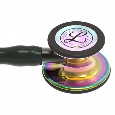 Afbeelding van 3M Littmann Cardiology IV 6240 Diagnostische stethoscoop, zwarte slang, glanzende regenboogeditie, basis en lyre smoke, 69 cm