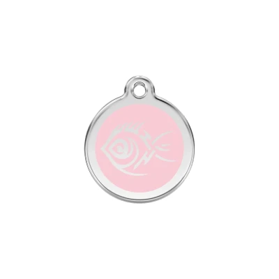 Afbeelding van Tribal Fish Pink roestvrijstalen hondenpenning small/klein dia. 2 cm RedDingo