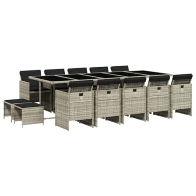 Afbeelding van vidaXL 15 delige Tuinset met kussens poly rattan lichtgrijs