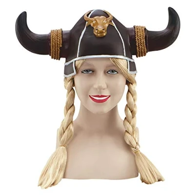 Afbeelding van Bristol Novelty BH210 Vikinghelm voor dames, met blonde vlecht, Eén maat