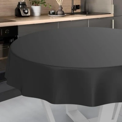 Afbeelding van Afwasbaar tafelzeil, tuintafelkleed, voor binnen en buiten, rond, 120 cm, met snijrand, zwart