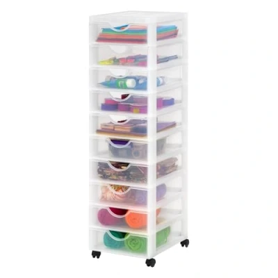 Afbeelding van Iris Ohyama, DDDC 010 Opbergtoren met wielen, van kunststof, 10 kleine laden, wit, gemakkelijk te openen, opbergkast, schrijfwaren, voor slaapkamer, badkamer, school en kantoor, BPA vrij