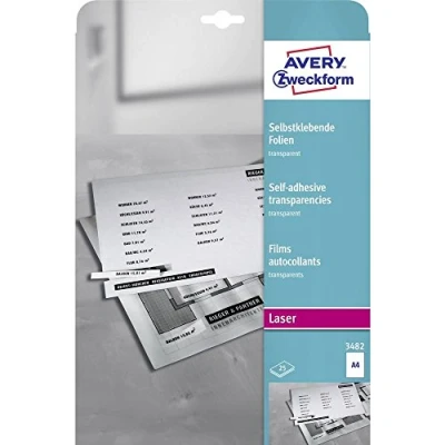 Afbeelding van Avery Zweckform 3482 Zelfklevende folie DIN A4 Laser (zwart/wit) Transparant 25 stuk(s)