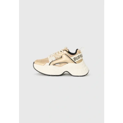 Afbeelding van Buffalo YUNO Sneakers laag cream/goldcoloured/black, Dames, Maat: 41, Cream/gold coloured/black Imitatieleer/ textiel