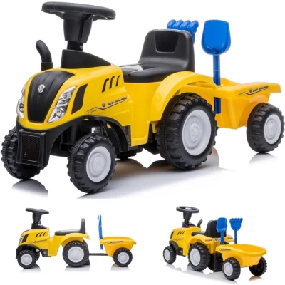 Afbeelding van Kinderglijauto New Holland Voertuig, tractor met aanhanger, loopwagen voor kinderen claxon, kunststof (geel)