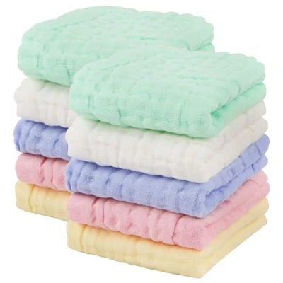 Afbeelding van AIDEA 10 stuks chiffon washandjes van 100% katoen, zacht en absorberend, babybadhanddoeken, voor pasgeborenen, babygeschenken, 25,4 x cm